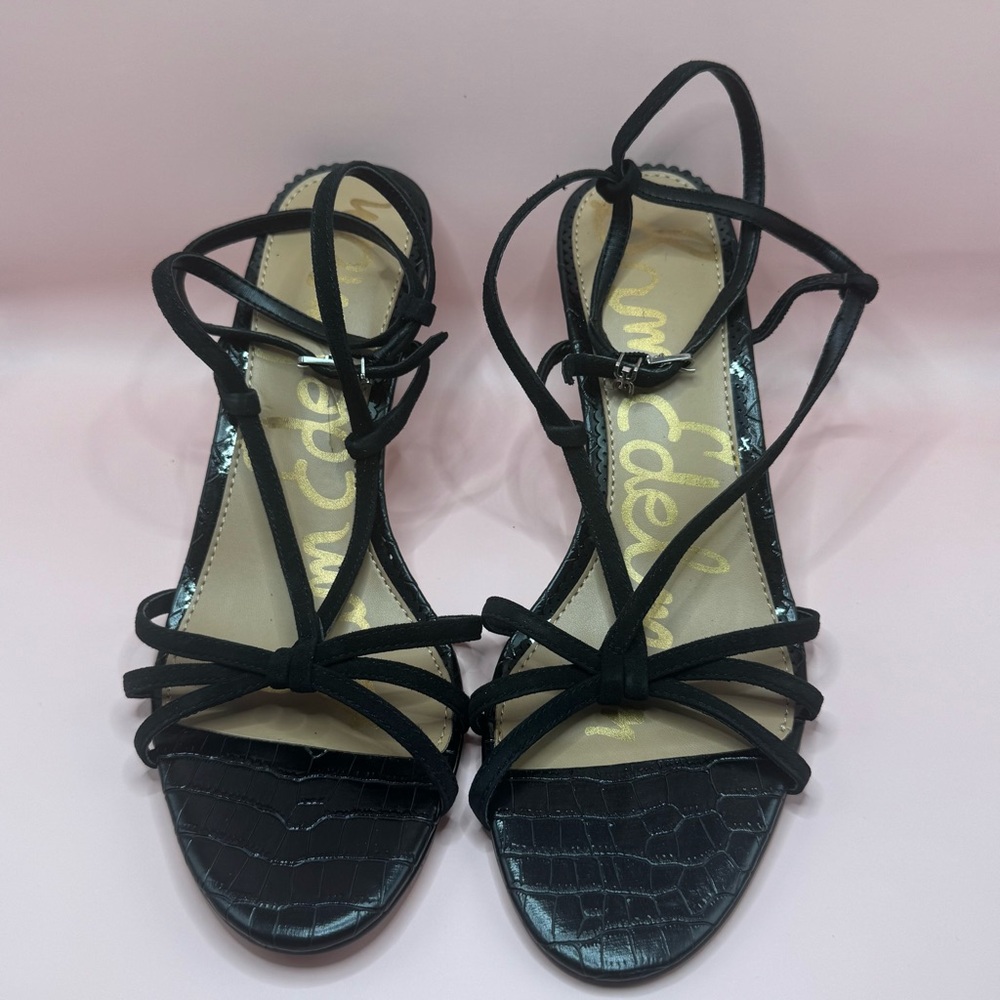 Nordstrom Black Croc-Embossed Strappy Sandals